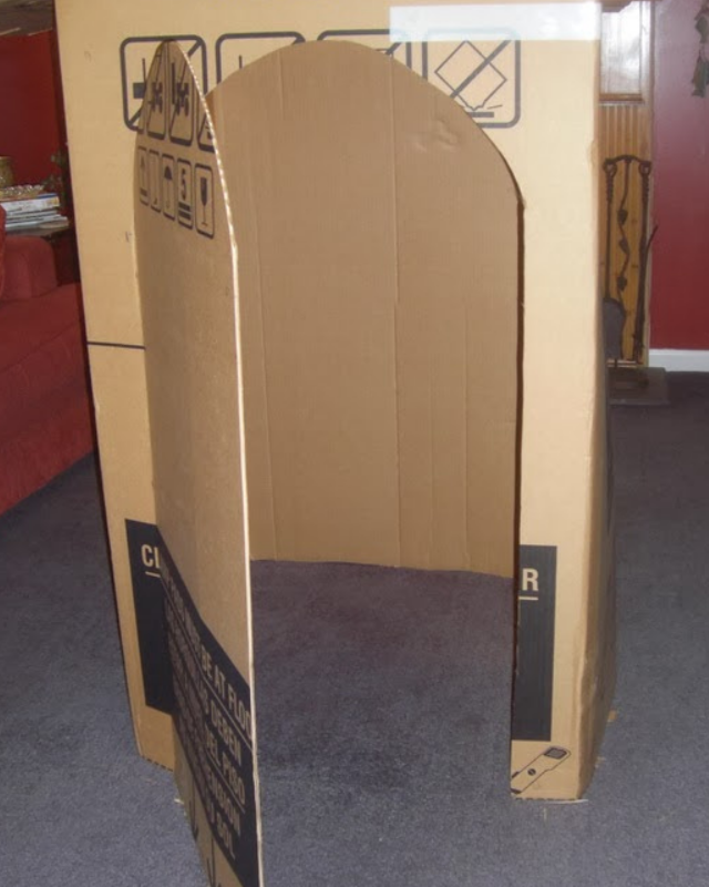 A box becoming a toy with the door cut out