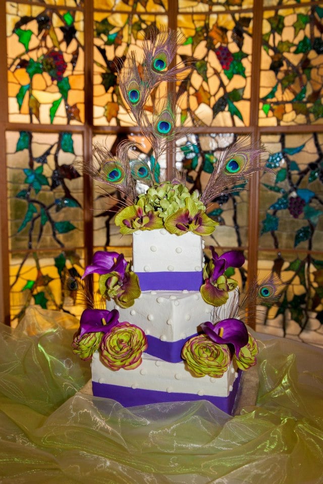 Cake in stained glass window alcove Hay House Macon, GA.