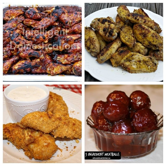 Superbowl Party Food Menu with recipes including Meats, Sides and Dessert ideas. Game Day Menu. #gameday #partyfood