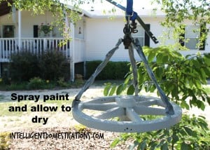 Hang the chandelier outside and spray on the paint. Do this same procedure to apply the lacquer after the paint has dried. intelligentdomestications.com