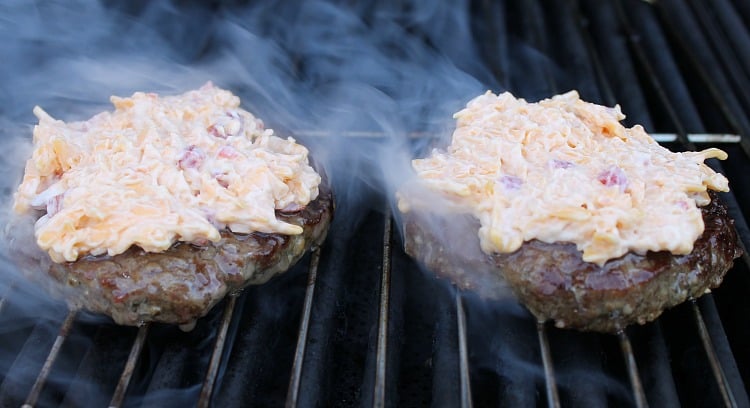 Homemade Pimento Cheese Burgers. Whip up an easy recipe of homemade pimento cheese and slather it on your burgers on the grill. It is a low carb meal if you skip the bun!