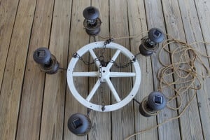 Solar outdoor chandelier ready to be hung.intelligentdomestications.com