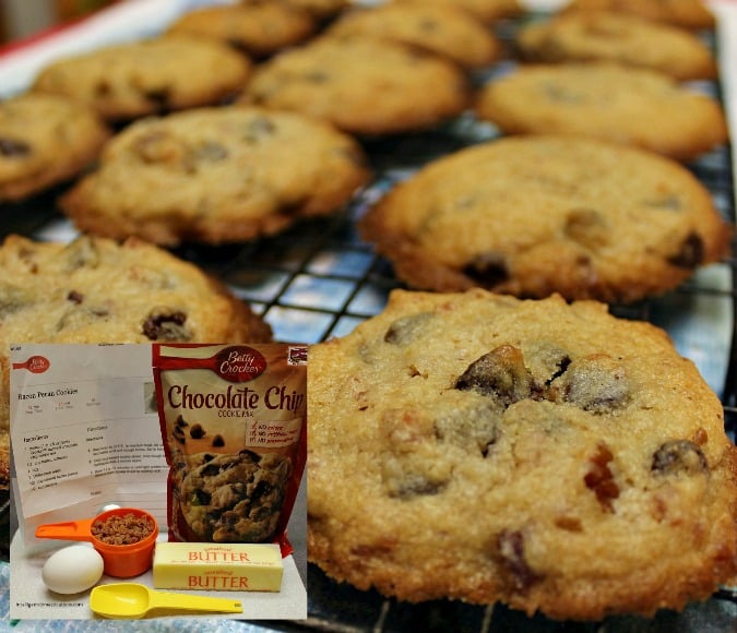 These Bacon Pecan Chocolate Chip Cookies begin with a mix and only have 6 ingredients. They are really easy to prepare and vanish quickly. Make two batches so you'll get some too. Perfect for office parties!