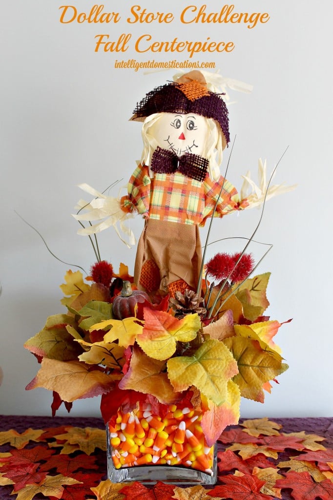 Fall Centerpiece created for the Dollar Store Fall Decor Challenge by intelligentdomestications.com