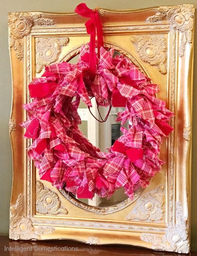 Easy tutorial for making your own pretty Valentines decor using fabric scraps. Make a lovely and fun wreath for your front door on inside wall. How To Make A Valentine Rag Wreath. DIY Fabric scrap wreath easy project. #diywreath #wreath #Valentines Easy tutorial for making your own pretty Valentines decor using fabric scraps. Make a lovely and fun wreath for your front door on inside wall. How To Make A Valentine Rag Wreath. DIY Fabric scrap wreath easy project. #diywreath #wreath #Valentines