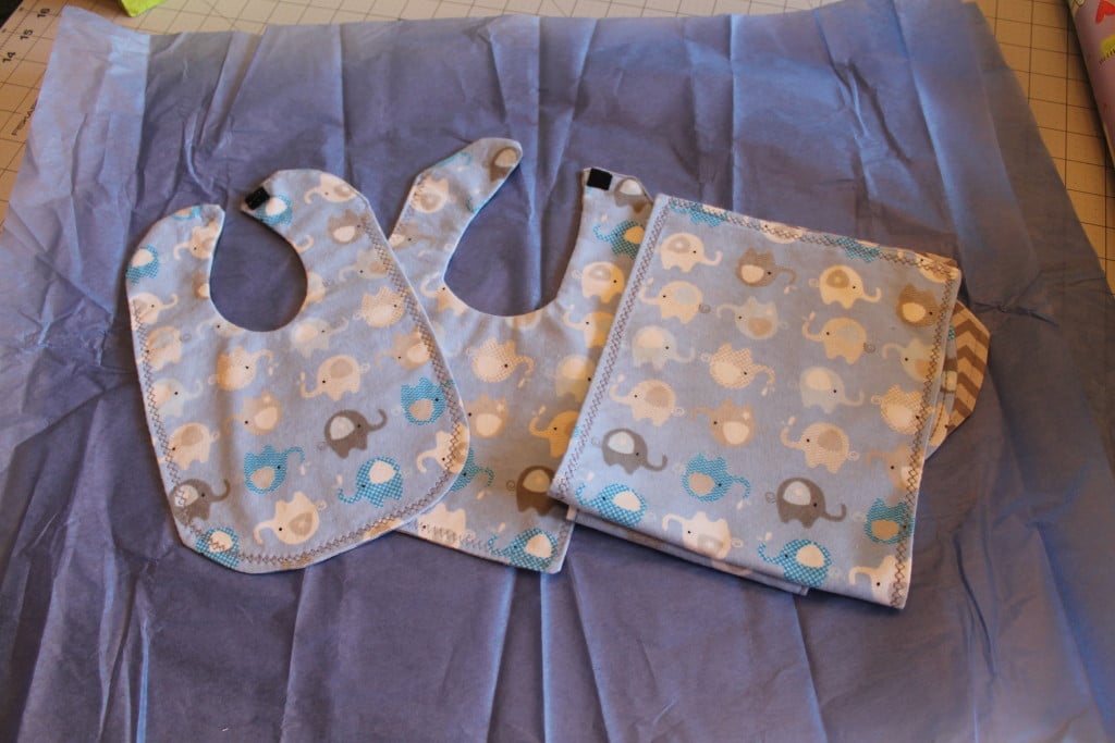 Finished bibs and burp cloths