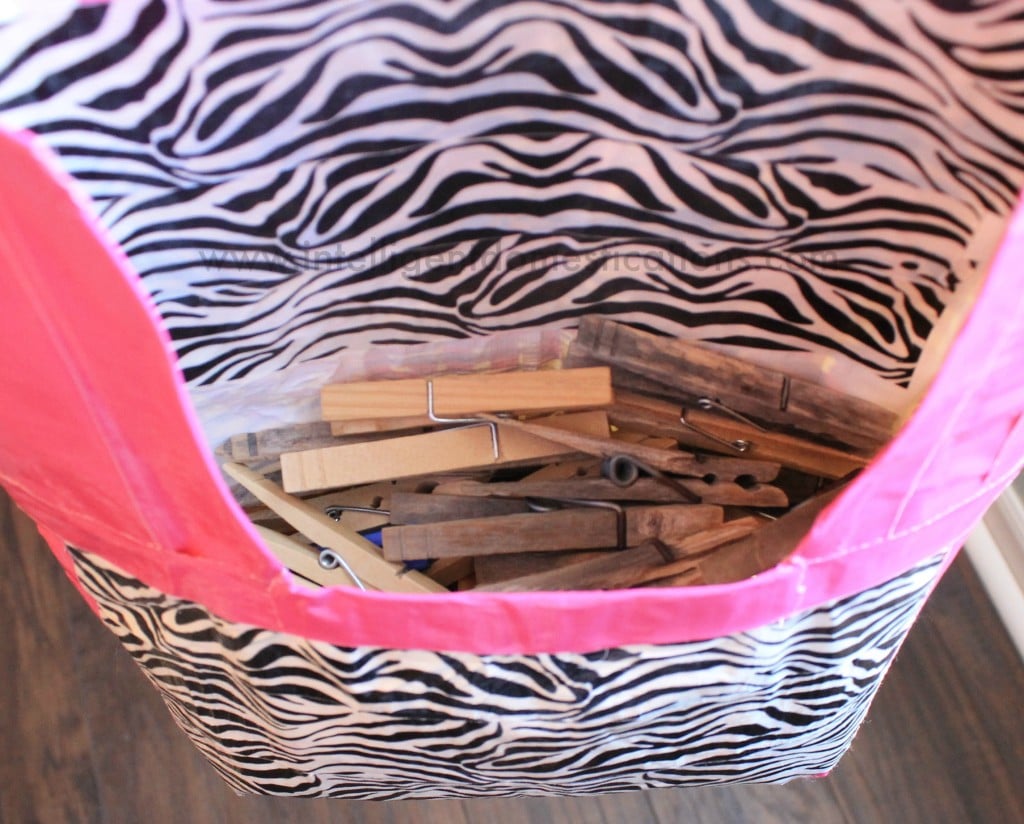 Duct Tape Clothespin Bag inside is plenty big to hold lots of clothespins.www.intelligentdomestications.com