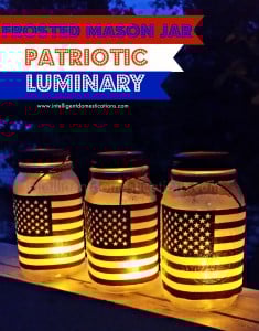 Frosted Mason Jar Patriotic Luminaries by Shirley at intelligentdomestications.com