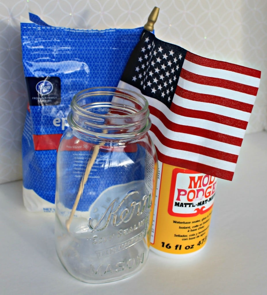 Supplies for frosted Patriotic Mason jar luminary