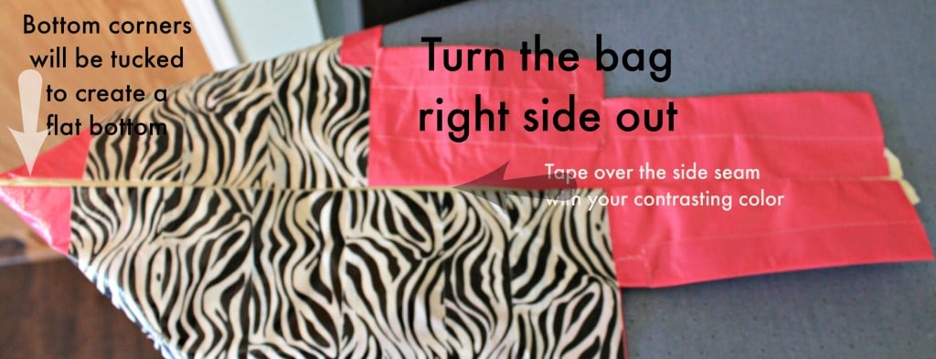 Turn the bag right side out and then Tape over the outside seam with contrasting color.