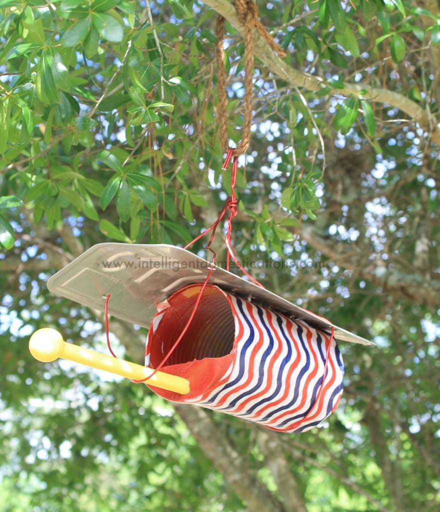 How we hung the Patriotic birdfeeder