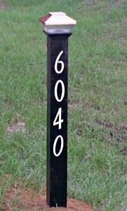 Solar lighted address post. Paint it, attach numbers and glue light to the top.wwwintelligentdomestications.com