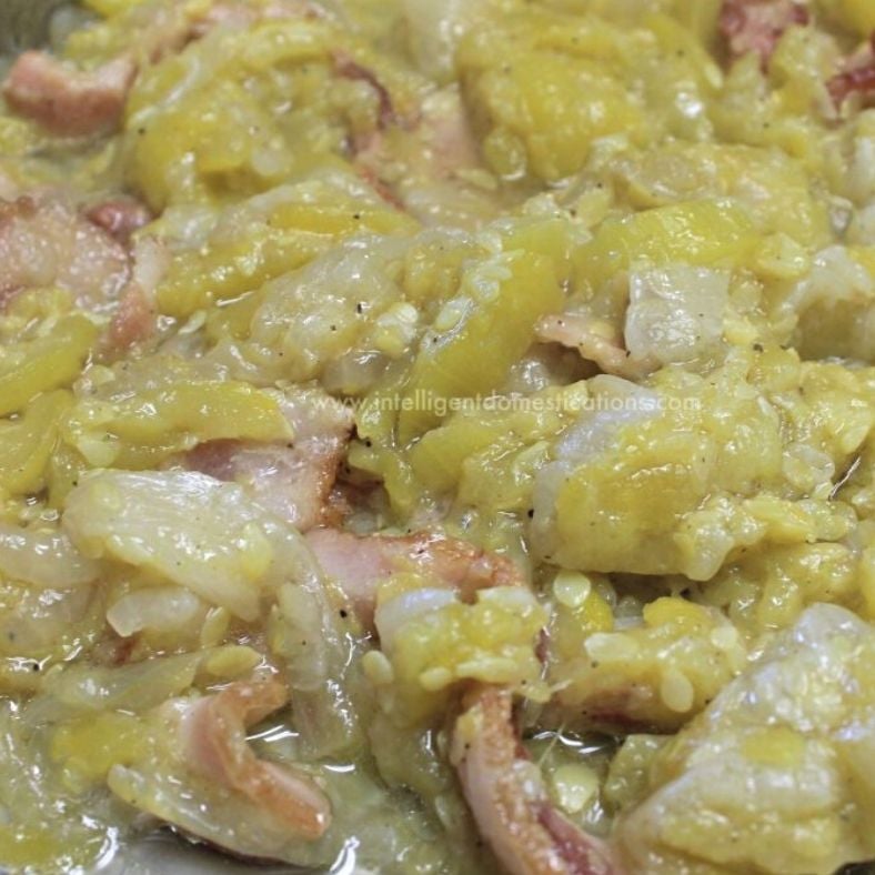 Stewed Squash and onions cooked with bacon