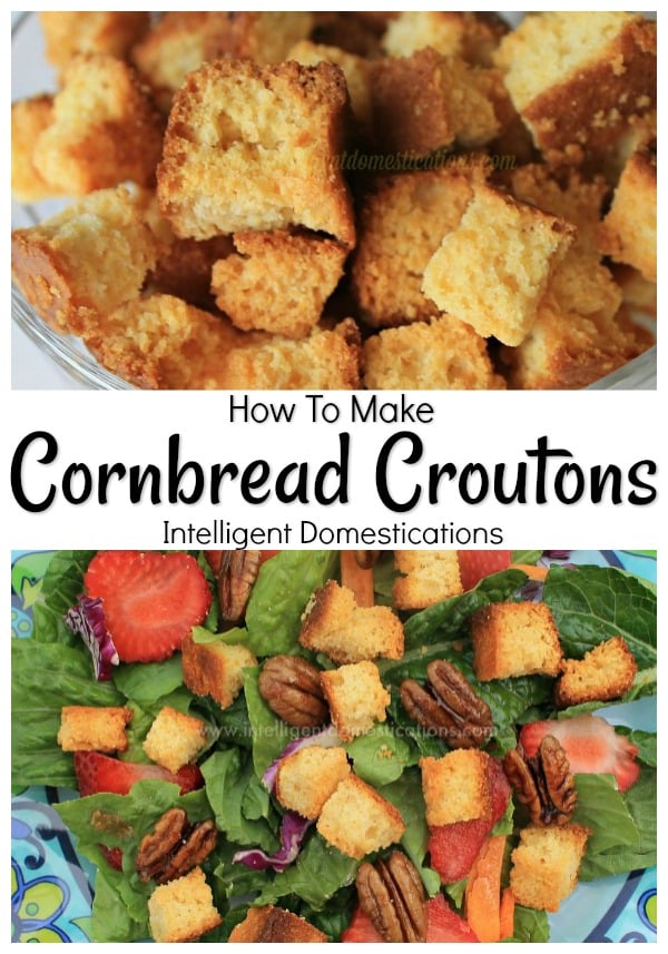 Make you own Cornbread Croutons with leftover cornbread. Don't toss that leftover cornbread! In fact make a little extra just so you can make your own Cornbread Croutons. It's easy. #cornbreadcroutons #saladtoppings #easyrecipe Make you own Cornbread Croutons with leftover cornbread. A perfect Soup or Salad topping using leftover Cornbread. #cornbreadcroutons #saladtoppings #easyrecipe