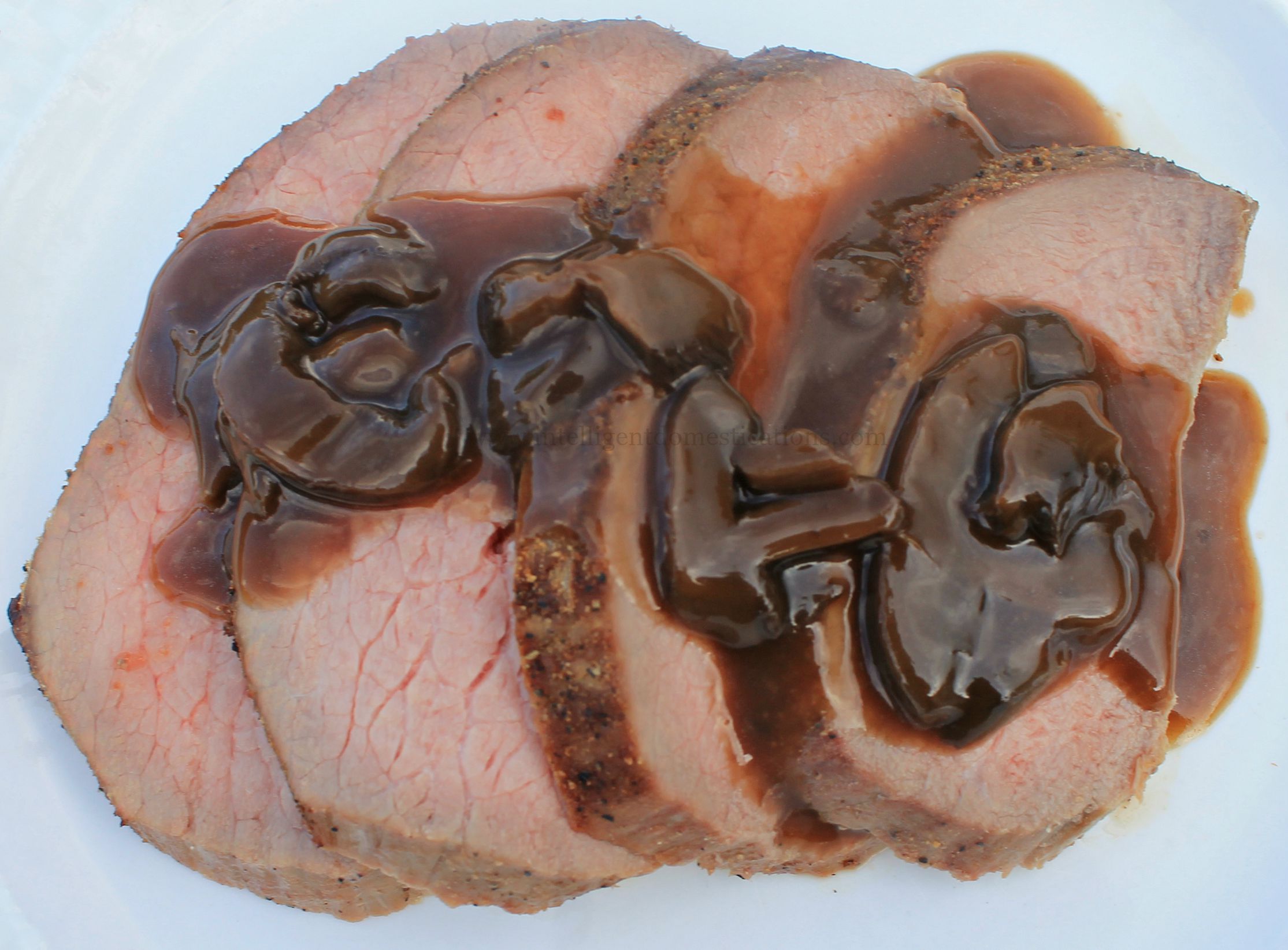 Faux Prime Rib drizzled with mushroom gravy.www.intelligentdomestications.com