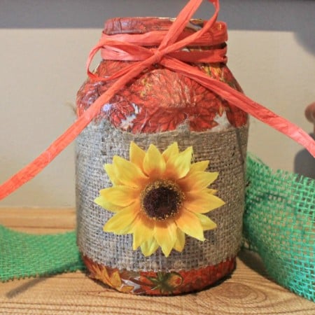 Fall Mod Podge Repurposed Mayo jar.intelligentdomestications.com