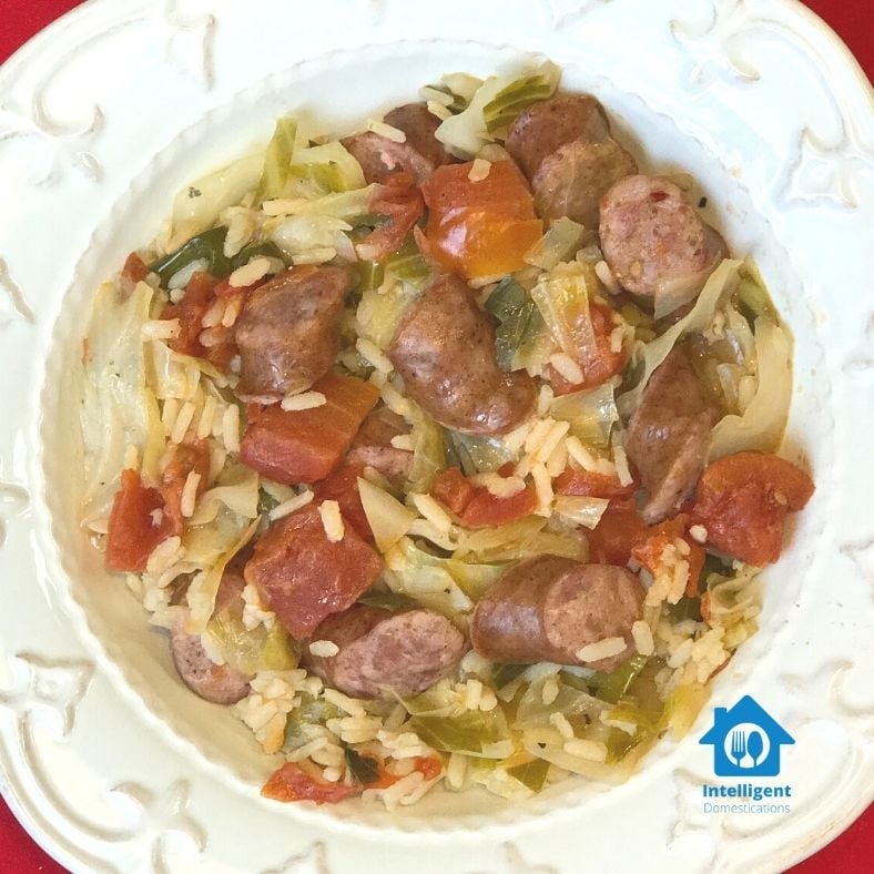 Cabbage Rice and Sausage meal in a bowl