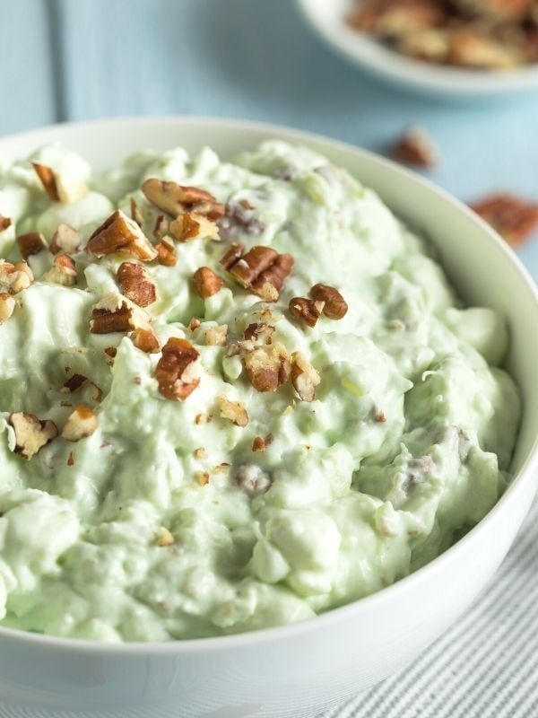 Pistachio fluff in a white bowl