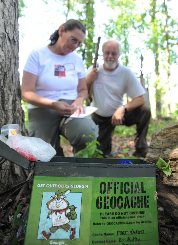 Ga State Parks cache box and couple in background