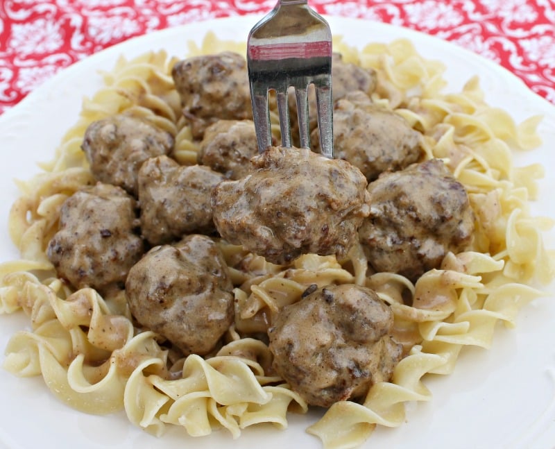 Swedish meatballs on a bed of noodles