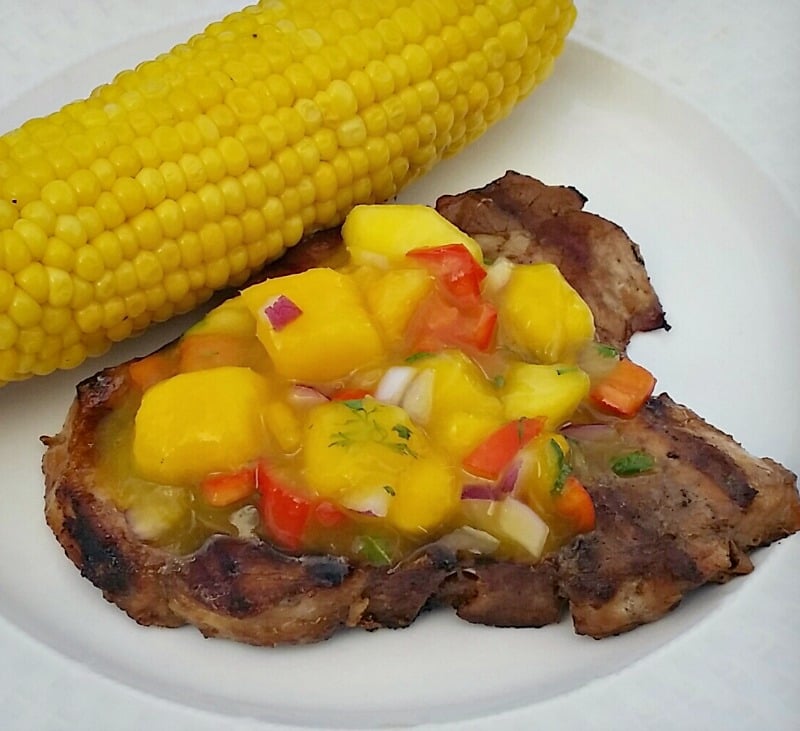 Honey Sweet Peach Mango Salsa Grilled Pork Chops Menu