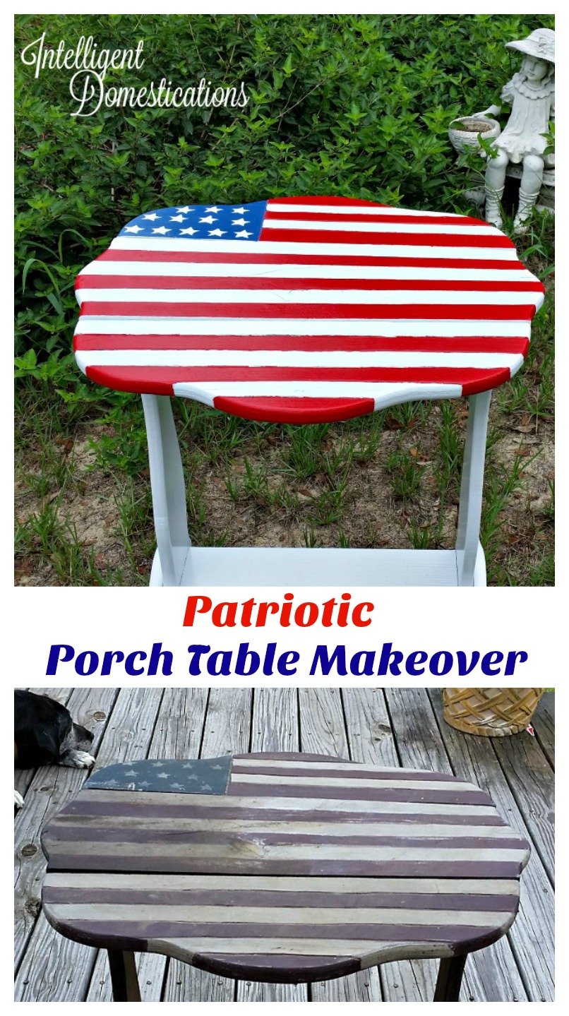 Patriotic Porch Table Makeover. New paint saves an old table.intelligentdomestications.com