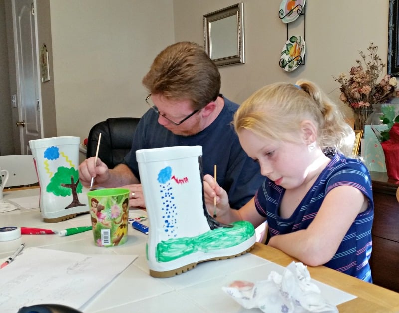 The creative team working hard on Ashley's new My Design Rain Paintable Boots