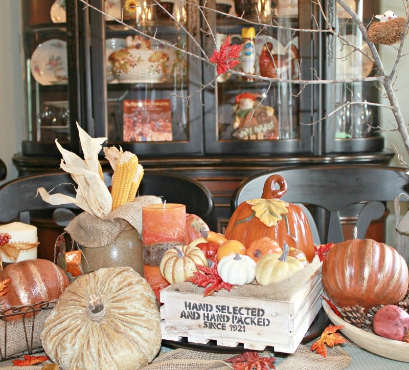Use a Farmhouse Style stencil to make over a wood crate for your Fall Farmhouse Style Tablescape