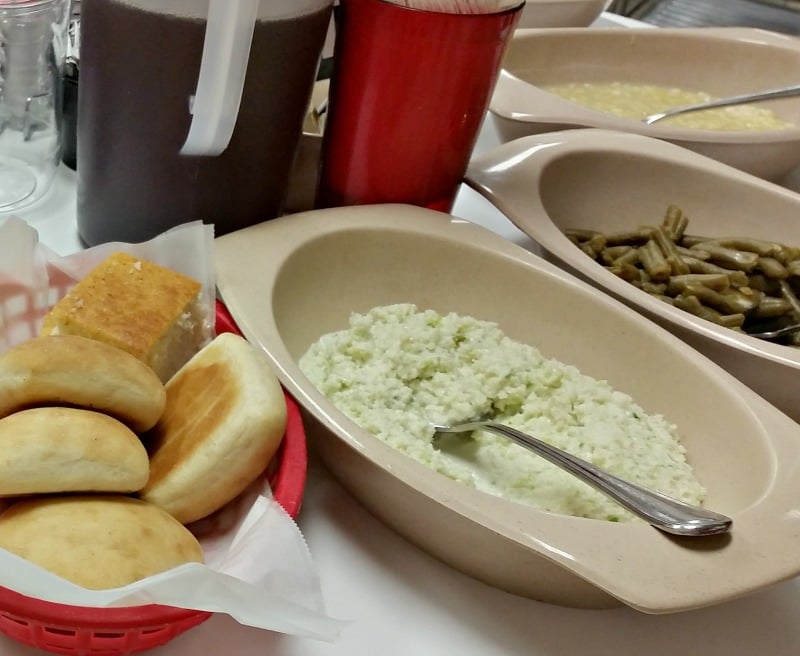 Yeast Rolls, Slaw, Green Beans and Corn