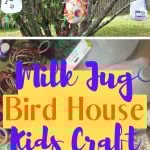 Repurpose old milk jugs into a kids craft project making Bird Houses or bird feeders. Promote kids creativity by letting them design their own Milk Jug Bird House for you yard or outdoor living space. Hang them in the trees for the birds. #kidscraft #repurpose #birding