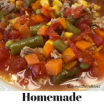 Homemade Vegetable Soup Recipe. A versatile homemade soup with few ingredients. Can be made in Slow Cooker or Stovetop. Add meat if you like. #vegetablesoup #intellid