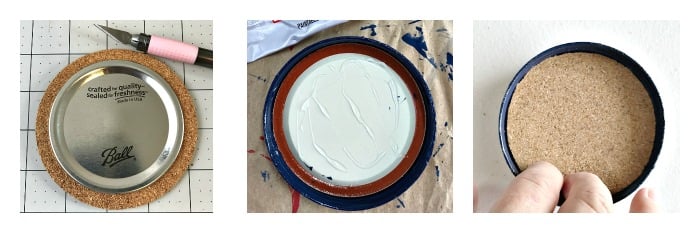 How to add the cork and lid to the ring for DIY Mason Jar Lid Coasters