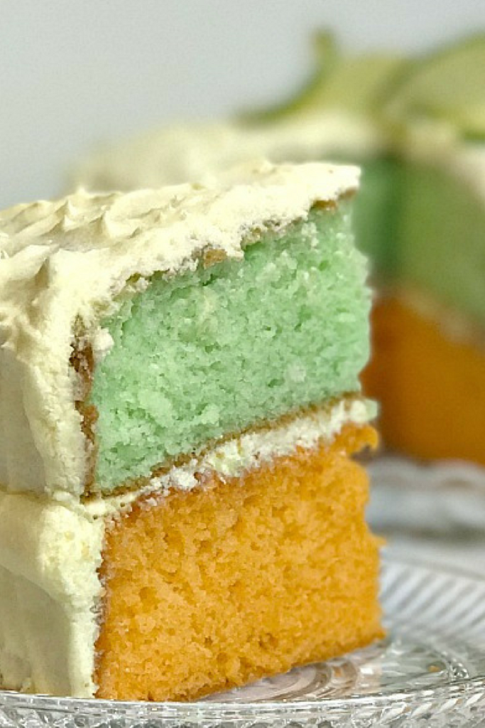How to make Orange Lime Layer Cake with Lemon Lime Cream Cheese frosting. Tricks with cake mixes. Tropical fruit flavored cake. #cakerecipe #citrusdessert