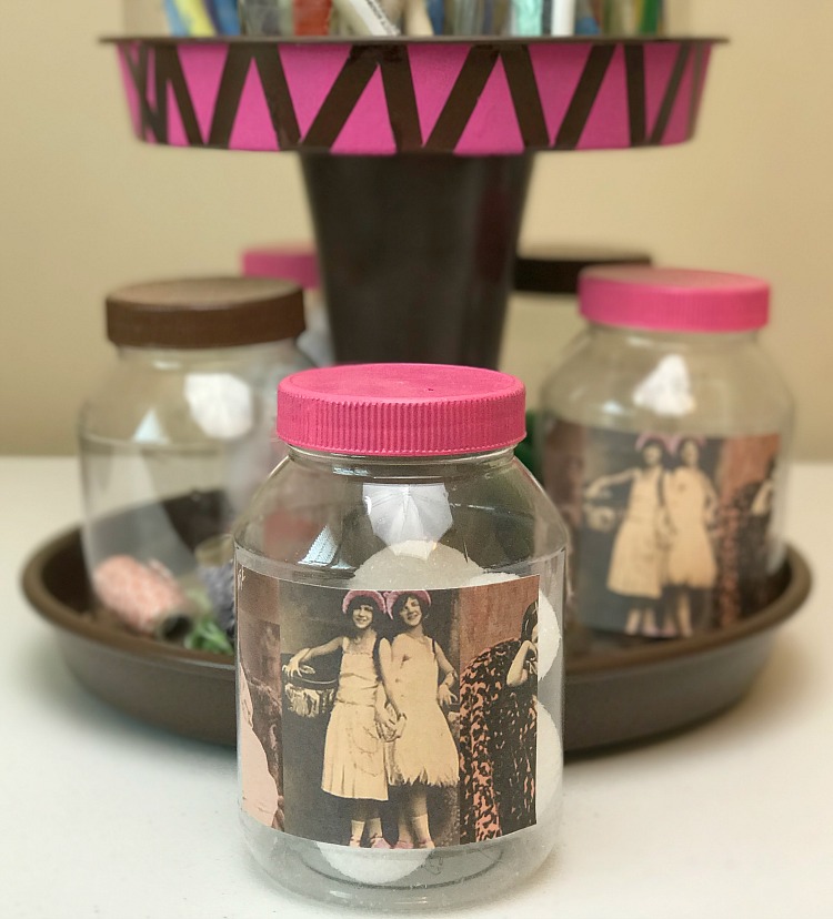 Repurposed mayonnaise jars make great craft room storage