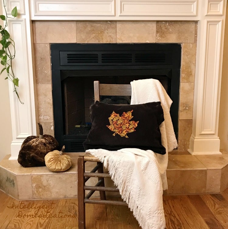 DIY Fall Leaf Pillow Cover tutorial. How to make a fall pillow cover from a skirt. How to Turn A Corduroy Skirt Into Pillow Cover. Fall Pillow Cover 