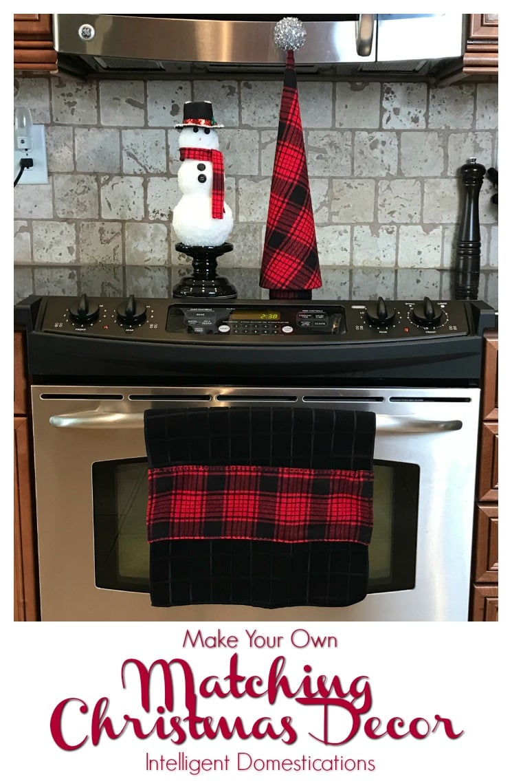 Dollar Store dish towels are not the greatest quality. I think we can probably all agree on that. However when you are creating matching plaid Christmas decor for you kitchen please don't overlook the possibilities of the Dollar Store dish towel.
