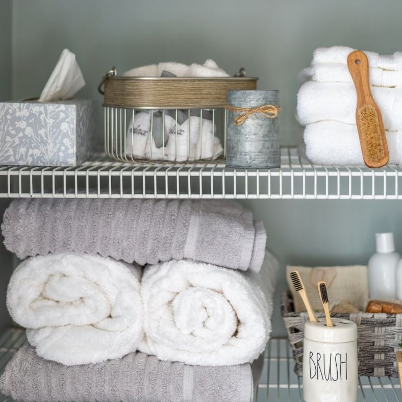 bathroom shelves organized