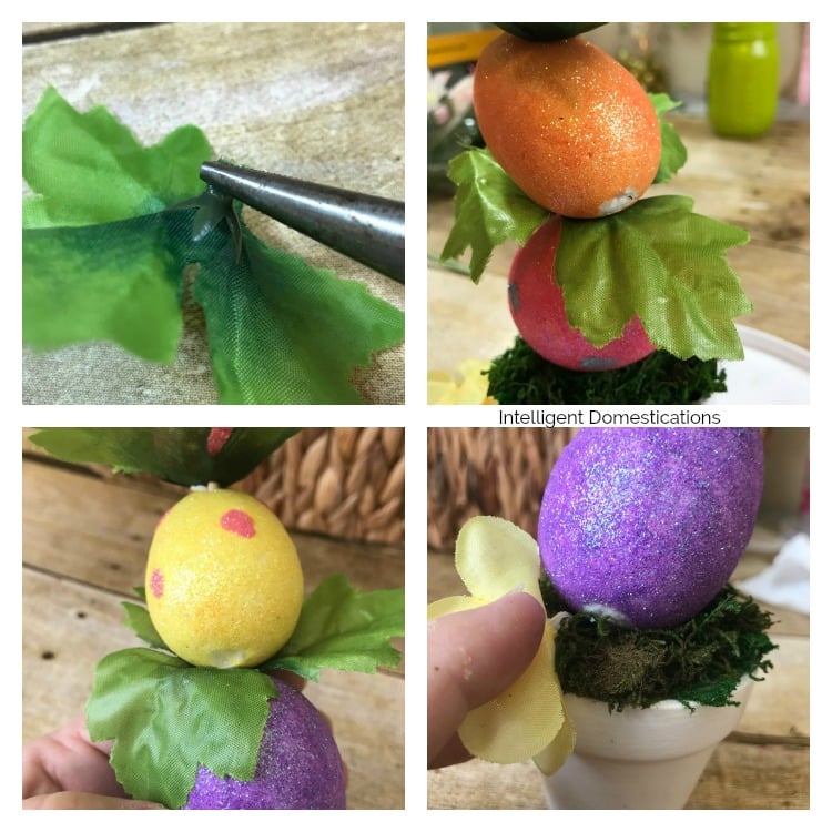 Cover the holes left by removing the skewer sticks using silk leaves and flowers