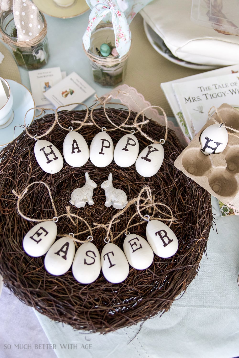 Vintage wood stamped Happy Easter Eggs