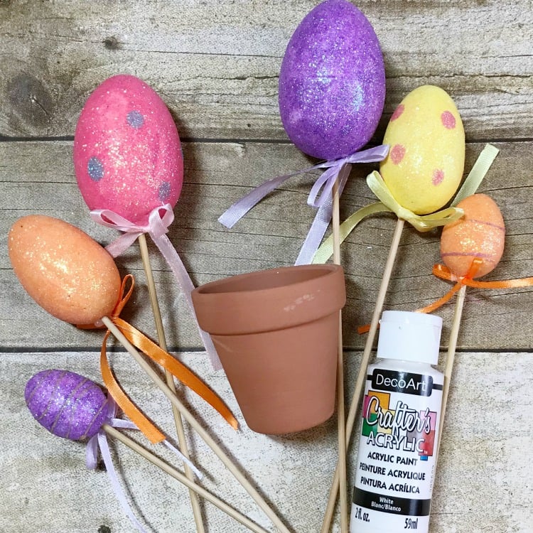 Supplies needed to make Mini Easter Egg Topiary