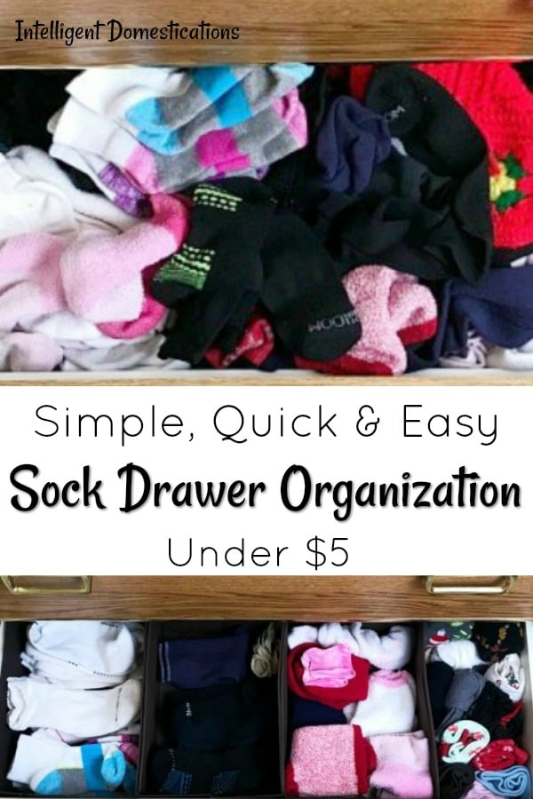 Simple Sock Drawer Organization. How to organize a sock drawer without a lot of work and less than $5. Before and After Sock Drawer Organization. #organization #howtoorganize