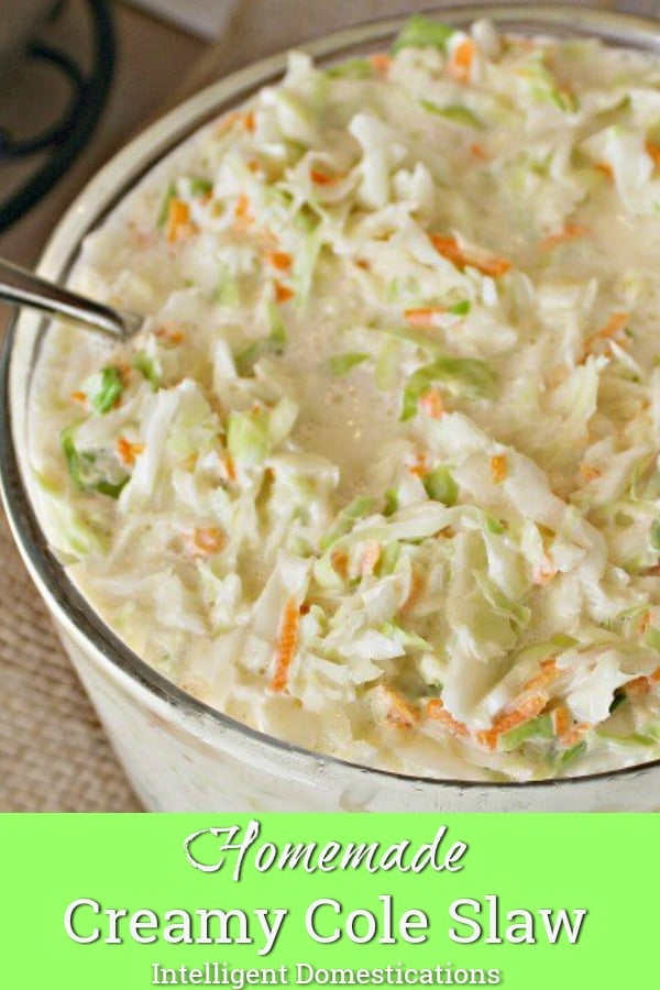 Homemade Creamy Cole Slaw recipe. Great side dish for so many meals no matter the season. 