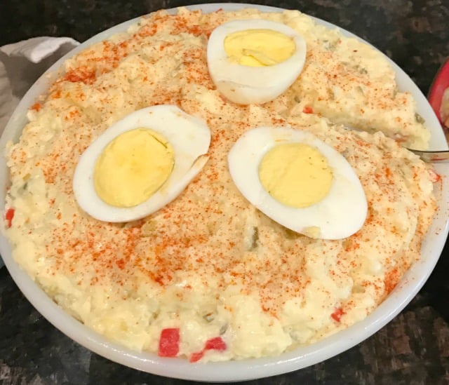 Southern Potato Salad recipe. My recipe is just like Mom's and her Mom too with little bits of fresh potatoes and lots of flavor. Potato Salad is a summer side dish must have for picnics and family gatherings. How to make potato salad from scratch. #sidedish #potatosalad #summerfood #picnicfood