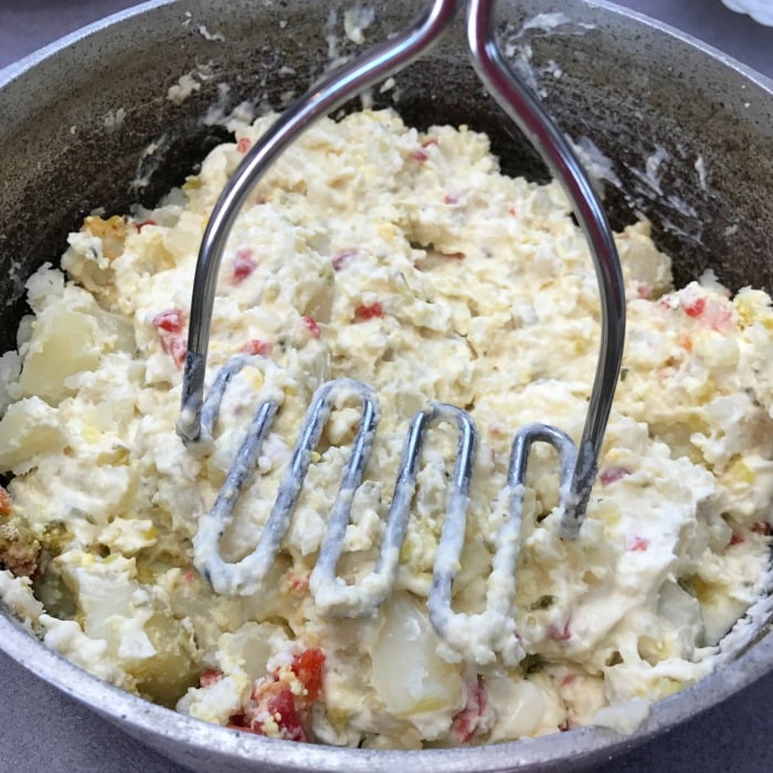 mashing potato salad ingredients