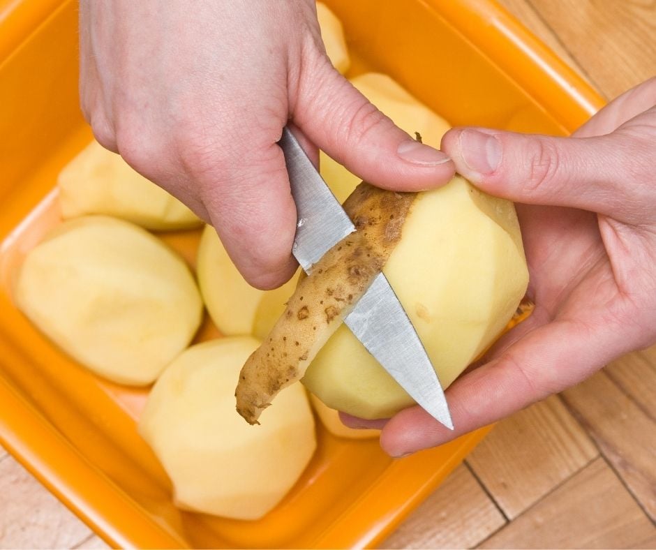 peeling potatoes