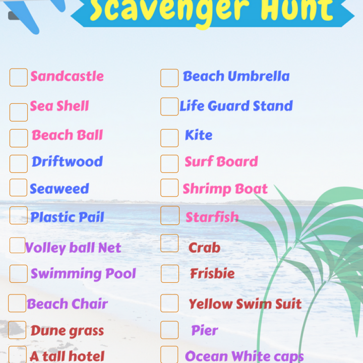 Beach Scavenger Hunt free printable. Keep the kids busy at the beach with our free printable scavenger hunt. Fun for kids and adults too! #beachvacation #beachscavengerhunt