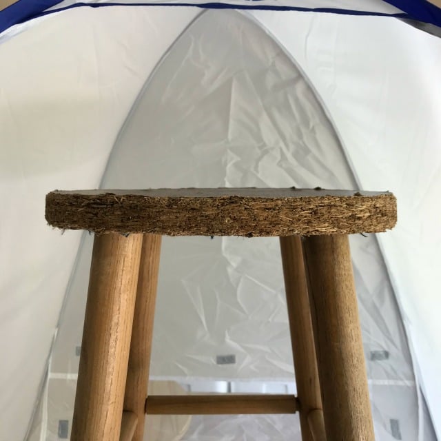 How to turn a bar stool into a side table. Easy wood DIY project using few tools. A Mandela stencil on top add beauty to this easy DIY Furniture project. #diy #woodproject #furnituremakeover #livingroom