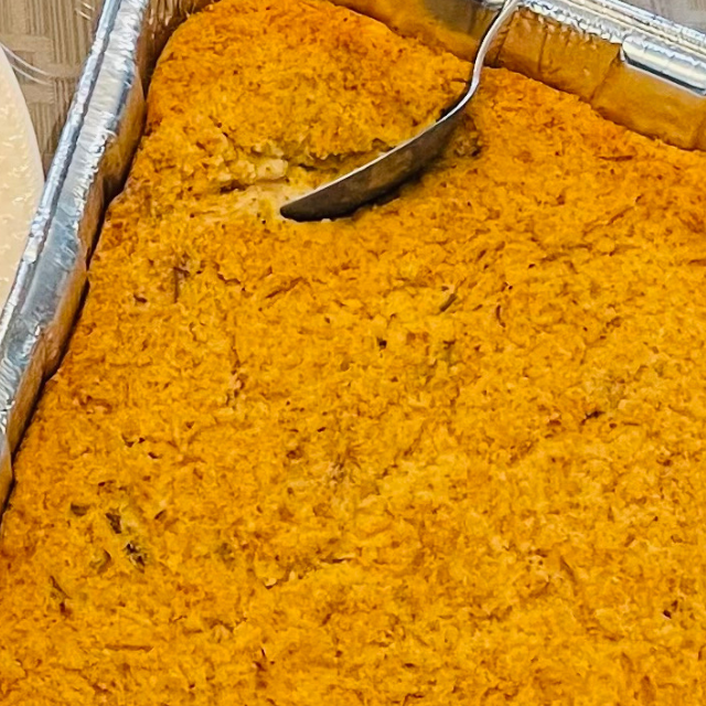 A pan of cornbread dressing