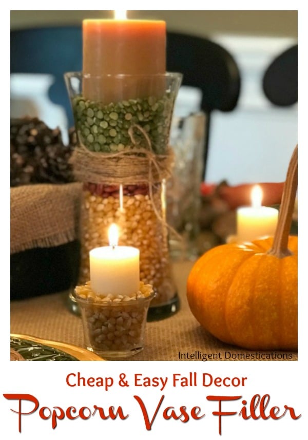 How to Use Popcorn As A Vase Filler. Create easy and affordable DIY Fall Decor using candles to set the mood. #DIYDecor