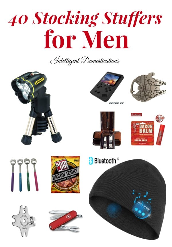 40 Stocking Stuffers for men. Stocking Stuffer ideas for Men's Christmas Stockings. Links provided for these 40 Men's Stocking Stuffer Ideas #Christmas #Christmasstockings